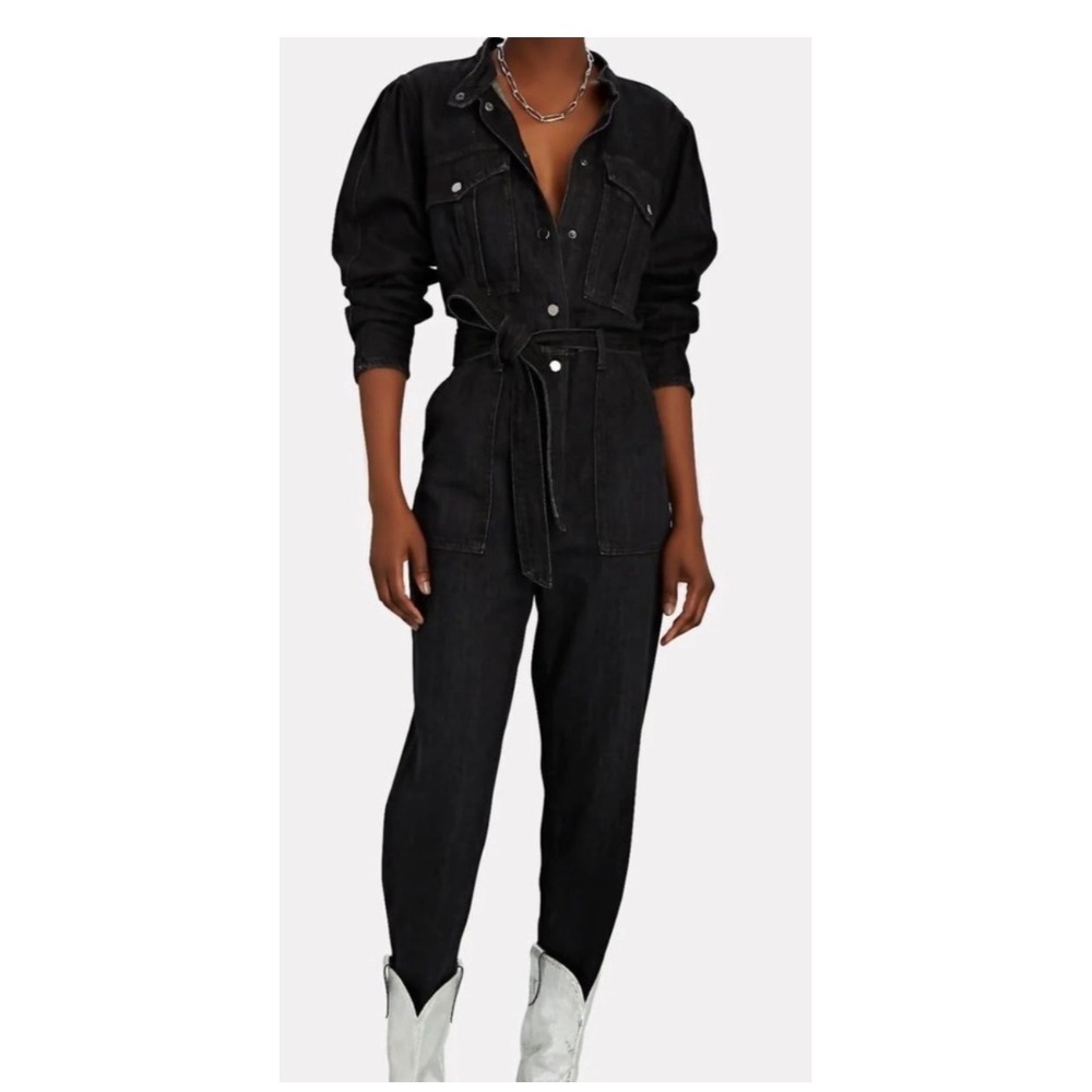 Veronica Beard Jeans Womens Black Denim Jumpsuit Long Sleeve Boiler Suit Size L - Picture 2 of 7